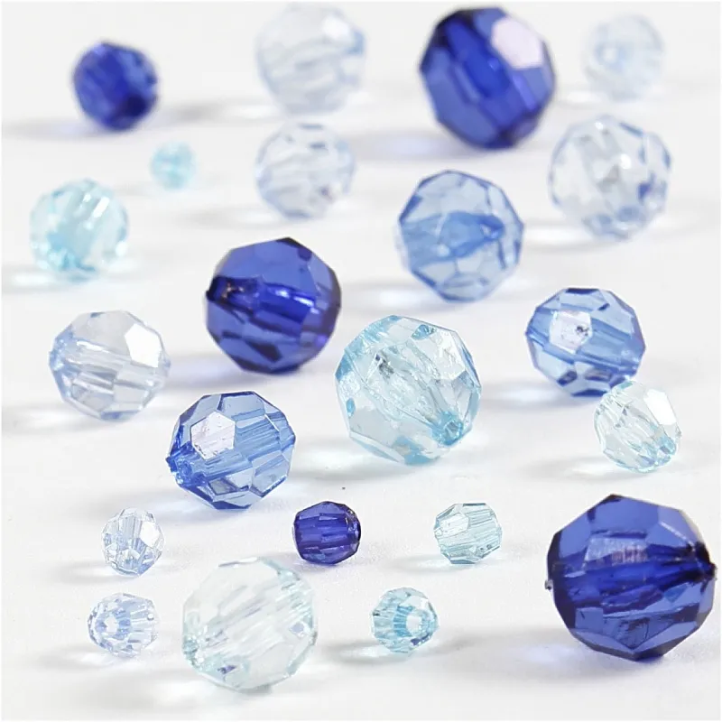 Facettenperlen, Größe 4-12 mm, Lochgröße 1-2,5 mm, ca. 860 Stk, Harmonie in Blau, 250 g/ 1 Pck