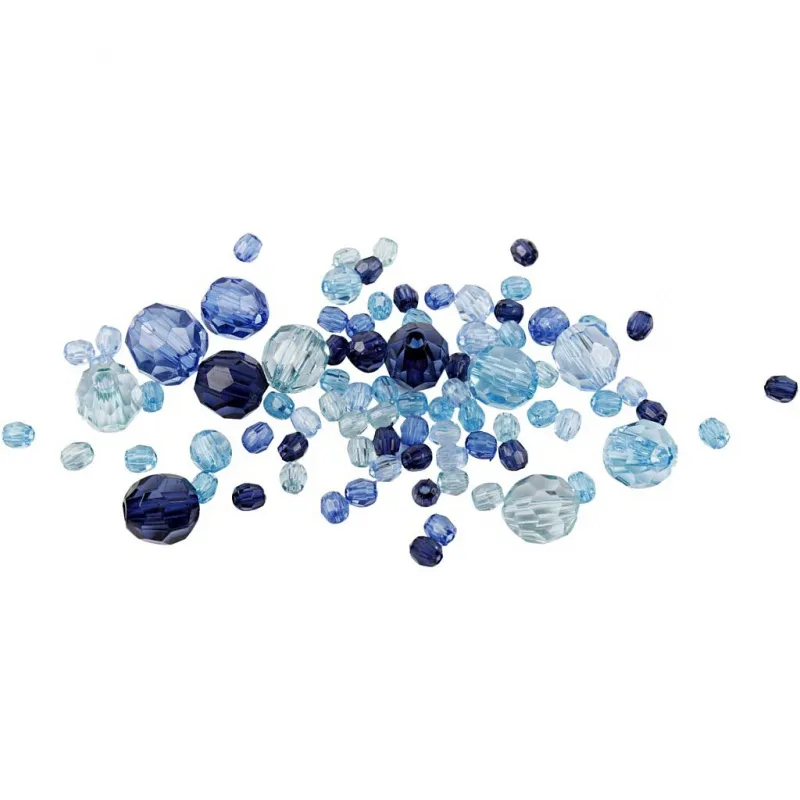 Facettenperlen, Größe 4-12 mm, Lochgröße 1-2,5 mm, ca. 170 Stk, Harmonie in Blau, 45 g/ 1 Pck