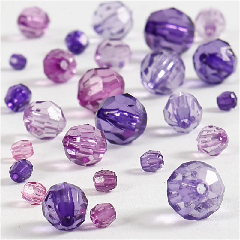 Facettenperlen, Größe 4-12 mm, Lochgröße 1-2,5 mm, ca. 860 Stk, Flieder, 250 g/ 1 Pck