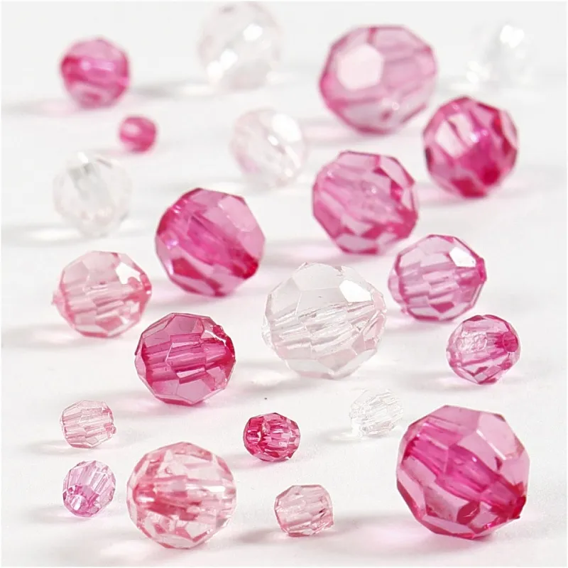 Facettenperlen, Größe 4-12 mm, Lochgröße 1-2,5 mm, ca. 860 Stk, Pink (081), 250 g/ 1 Pck