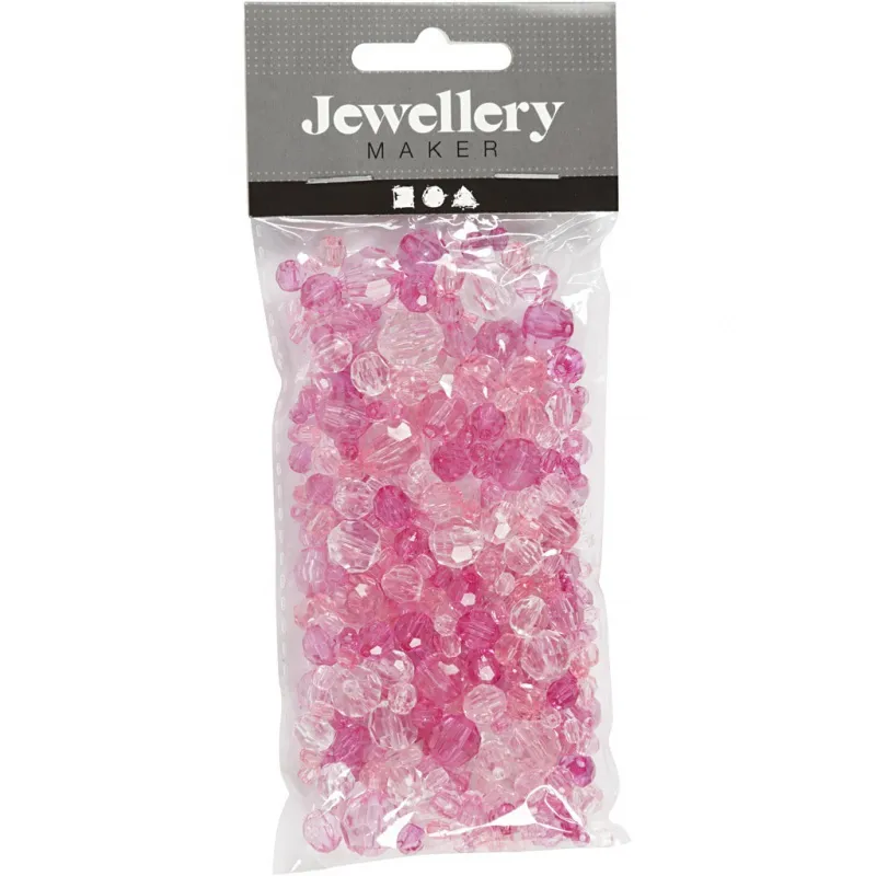 Facettenperlen, Größe 4-12 mm, Lochgröße 1-2,5 mm, ca. 170 Stk, Pink, 45 g/ 1 Pck