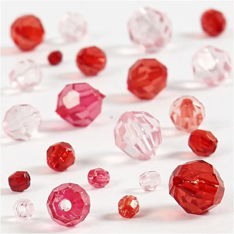 Facettenperlen, Größe 4-12 mm, Lochgröße 1-2,5 mm, ca. 860 Stk, Rottöne, 250 g/ 1 Pck