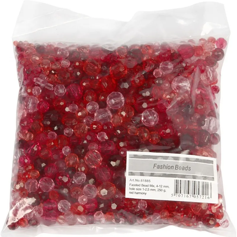 Facettenperlen, Größe 4-12 mm, Lochgröße 1-2,5 mm, ca. 860 Stk, Rottöne, 250 g/ 1 Pck