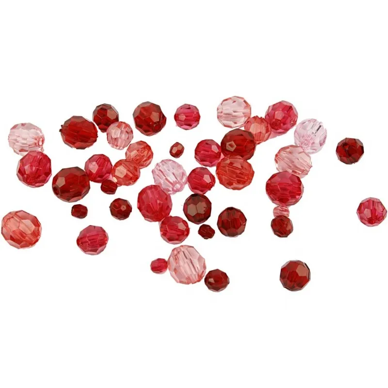 Facettenperlen, Größe 4-12 mm, Lochgröße 1-2,5 mm, ca. 170 Stk, Rottöne, 45 g/ 1 Pck