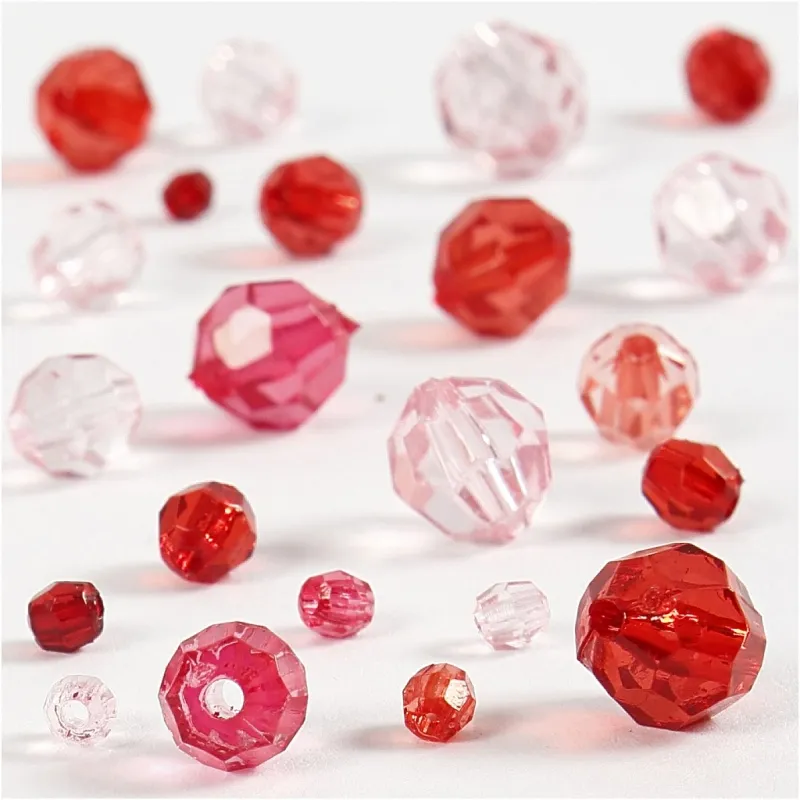 Facettenperlen, Größe 4-12 mm, Lochgröße 1-2,5 mm, ca. 170 Stk, Rottöne, 45 g/ 1 Pck