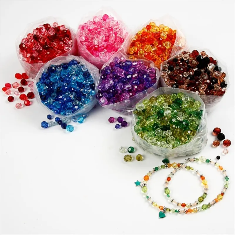 Facettenperlen, D 4-12 mm, Lochgröße 1-2,5 mm, Sortierte Farben, 7x250 g/ 1 Pck