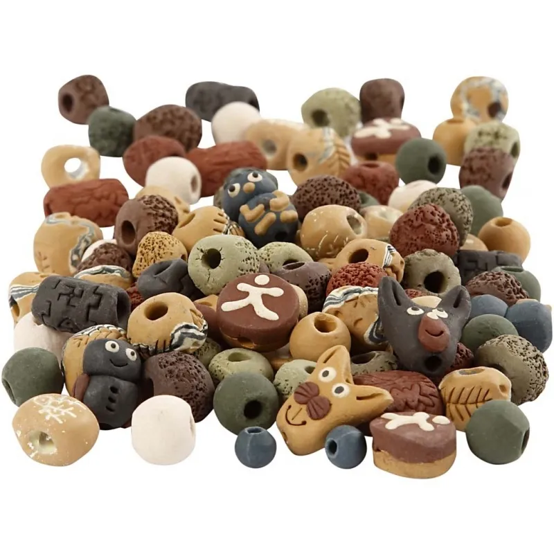 Keramikperlen, Größe 7-18 mm, Lochgröße 2-4 mm, Sortierte Farben, 300 g/ 1 Pck