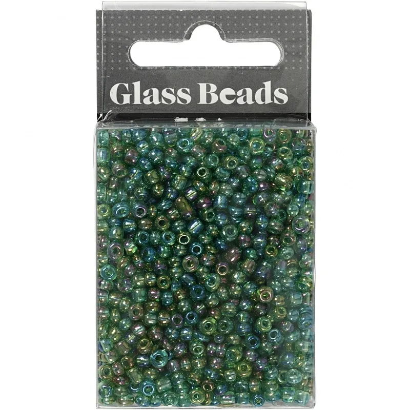 Rocailles-Perlen, D 3 mm, Größe 8/0, Lochgröße 0,6-1,0 mm, Grün irisierend, 25 g/ 1 Pck