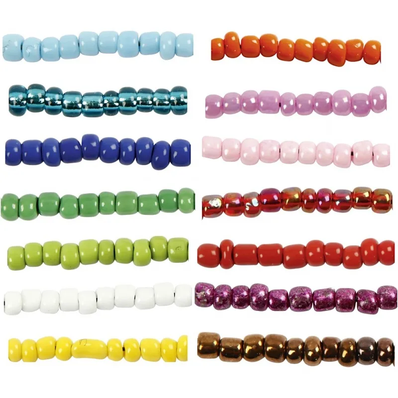 Rocailles-Perlen, D 3 mm, Größe 8/0, Lochgröße 0,6-1,0 mm, Sortierte Farben, 14x25 g/ 1 Pck