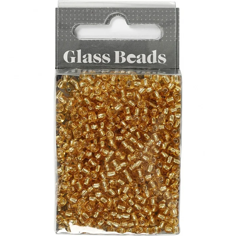 Rocailles-Perlen, D 3 mm, Größe 8/0, Lochgröße 0,6-1,0 mm, Gold, 25 g/ 1 Pck