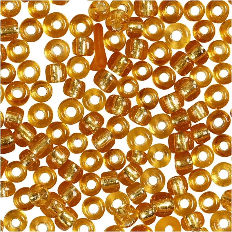 Rocailles-Perlen, D 3 mm, Größe 8/0, Lochgröße 0,6-1,0 mm, Gold, 25 g/ 1 Pck