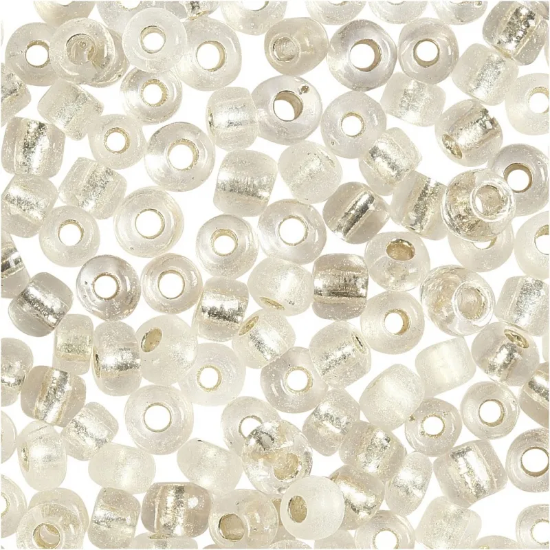 Rocailles-Perlen, D 3 mm, Größe 8/0, Lochgröße 0,6-1,0 mm, Silber, 25 g/ 1 Pck
