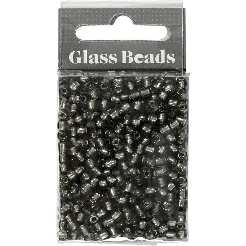 Rocailles-Perlen, D 4 mm, Größe 6/0, Lochgröße 0,9-1,2 mm, Grau transparent, 25 g/ 1 Pck