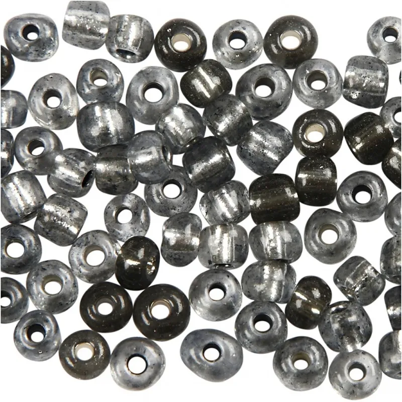 Rocailles-Perlen, D 4 mm, Größe 6/0, Lochgröße 0,9-1,2 mm, Grau transparent, 25 g/ 1 Pck