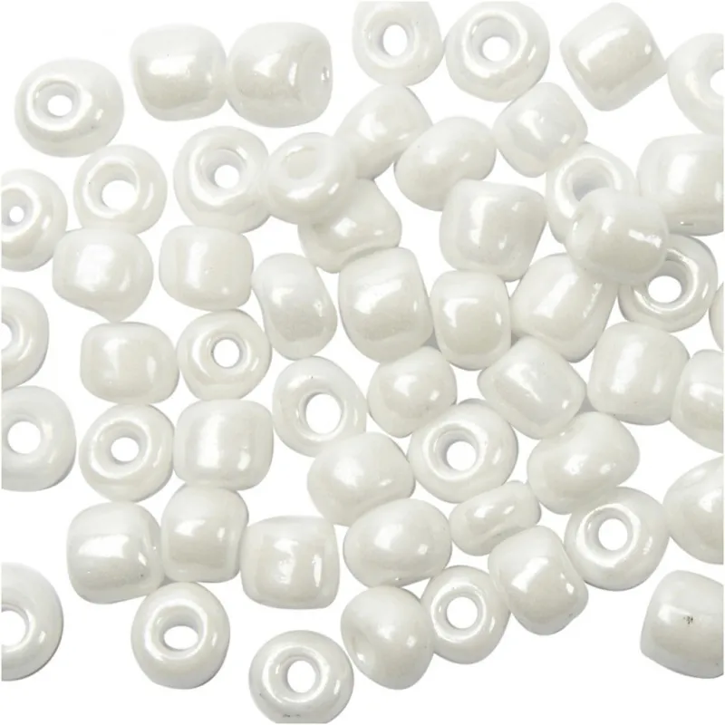 Rocailles-Perlen, D 4 mm, Größe 6/0, Lochgröße 0,9-1,2 mm, Perlmuttweiß, 25 g/ 1 Pck