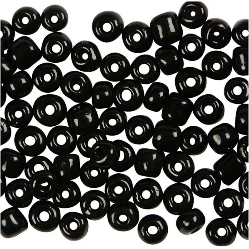 Rocailles-Perlen, D 4 mm, Größe 6/0, Lochgröße 0,9-1,2 mm, Schwarz, 25 g/ 1 Pck