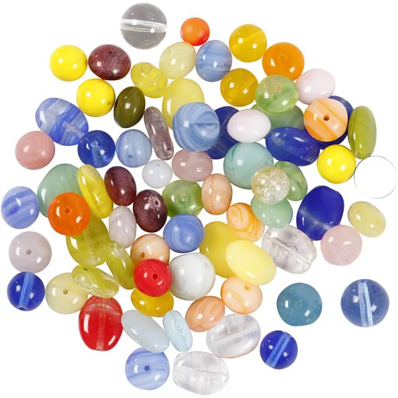 Glasperlen, rund, oval, kreisförmig, D 6-13 mm, Lochgröße 0,5-1,5 mm, Sortierte Farben, 350 g/ 1 Pck