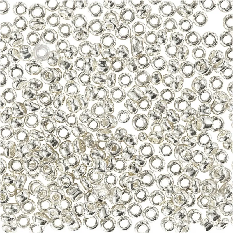 Rocailles-Perlen, D 1,7 mm, Größe 15/0, Lochgröße 0,5-0,8 mm, Silver Metall, 25 g/ 1 Pck