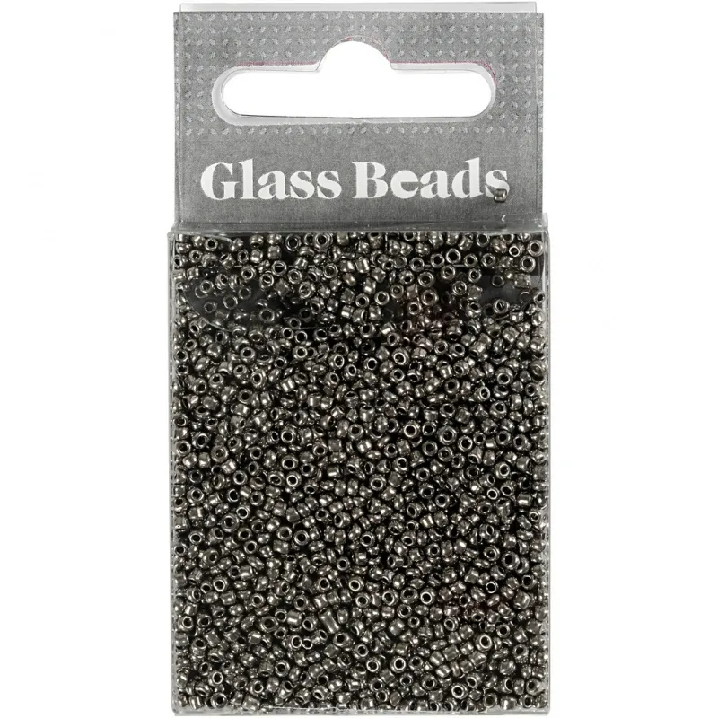 Rocailles-Perlen, D 1,7 mm, Größe 15/0, Lochgröße 0,5-0,8 mm, Grau Metall, 25 g/ 1 Pck