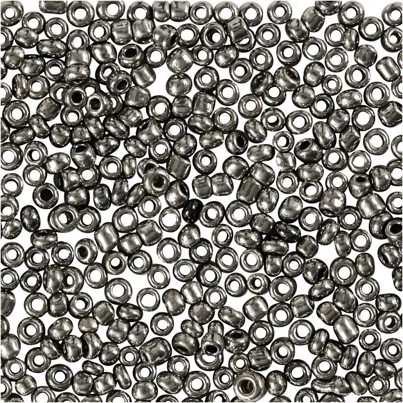 Rocailles-Perlen, D 1,7 mm, Größe 15/0, Lochgröße 0,5-0,8 mm, Grau Metall, 25 g/ 1 Pck