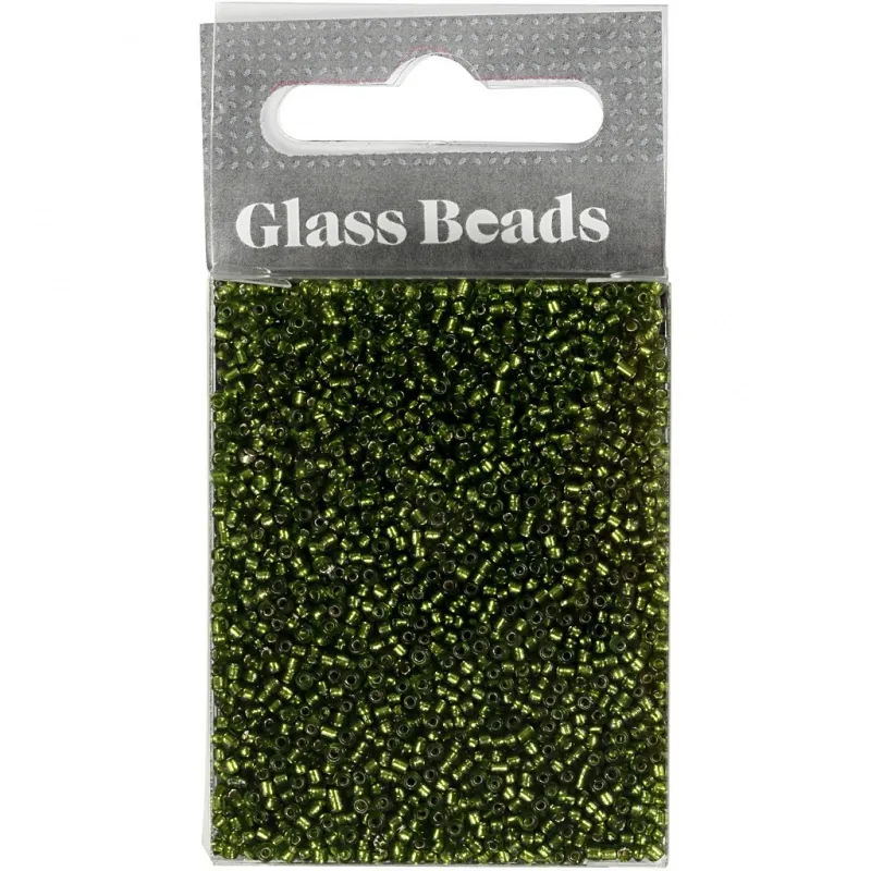 Rocaille-Perlen, D 1,7 mm, Größe 15/0, Lochgröße 0,5-0,8 mm, Grasgrün, 25 g/ 1 Pck