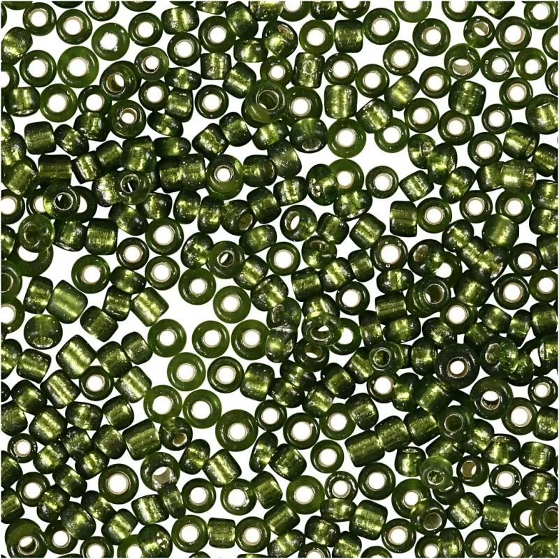 Rocaille-Perlen, D 1,7 mm, Größe 15/0, Lochgröße 0,5-0,8 mm, Grasgrün, 25 g/ 1 Pck