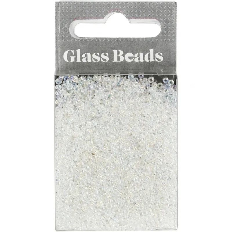 Rocailles-Perlen, D 1,7 mm, Größe 15/0, Lochgröße 0,5-0,8 mm, Transparent, 25 g/ 1 Pck