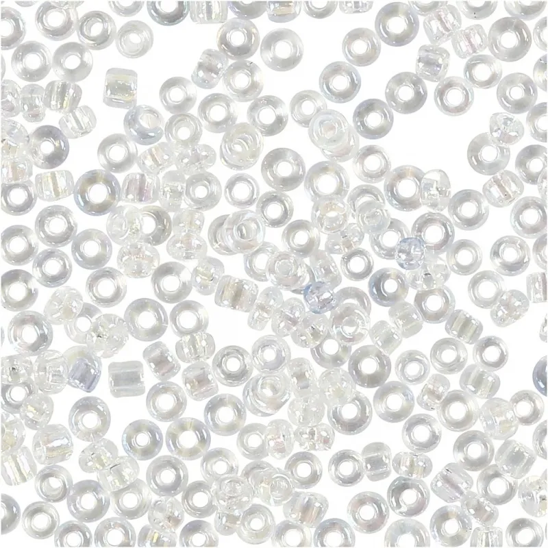 Rocailles-Perlen, D 1,7 mm, Größe 15/0, Lochgröße 0,5-0,8 mm, Transparent, 25 g/ 1 Pck