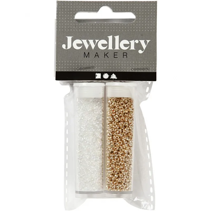 Rocailles-Perlen, D 1,7 mm, Größe 15/0, Lochgröße 0,5-0,8 mm, Weiß, 2x7 g/ 1 Pck