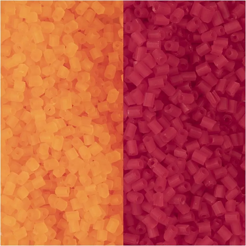 Rocailles-Perlen 2-cut, D 1,7 mm, Größe 15/0, Lochgröße 0,5 mm, Transparent Orange, Transparent Rot, 2x7 g/ 1 Pck