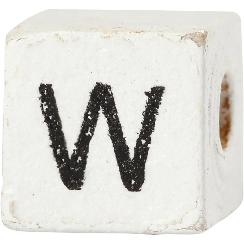 Buchstaben-Perle, W, Größe 8x8 mm, Lochgröße 3 mm, Weiß, 25 Stk/ 1 Pck