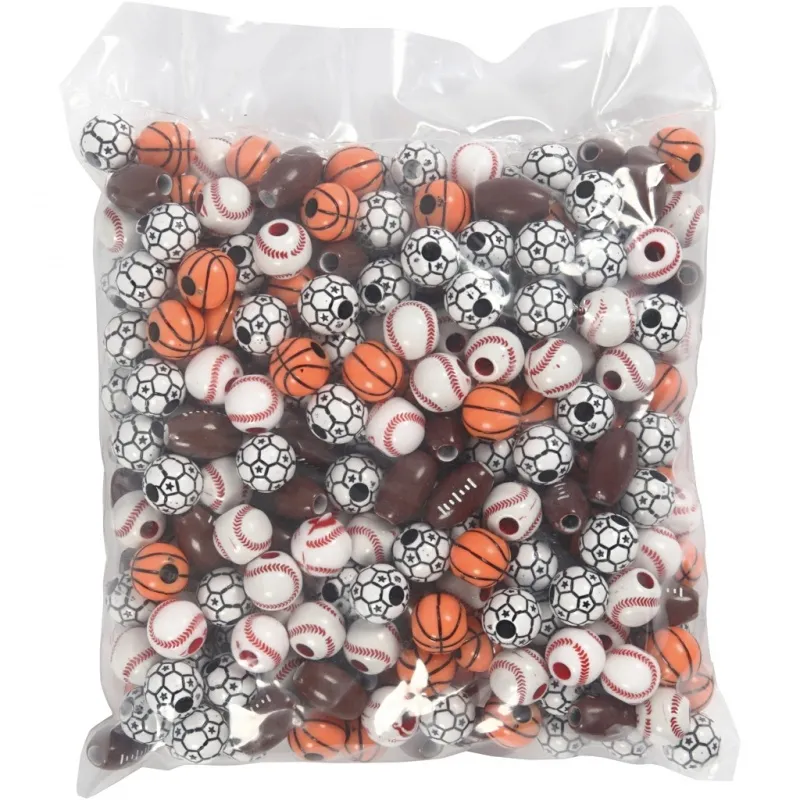 Sportball-Perlen, Größe 11-15 mm, Lochgröße 3-4 mm, ca. 220 Stk, Sortierte Farben, 270 g/ 1 Pck