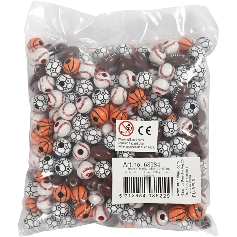 Sportball-Perlen, Größe 11-15 mm, Lochgröße 3-4 mm, ca. 220 Stk, Sortierte Farben, 270 g/ 1 Pck