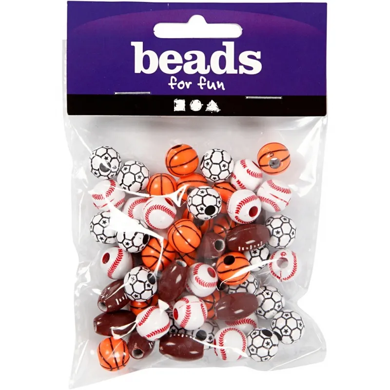 Sportball-Perlen, Größe 11-15 mm, Lochgröße 3-4 mm, ca. 55 Stk, Sortierte Farben, 45 g/ 1 Pck