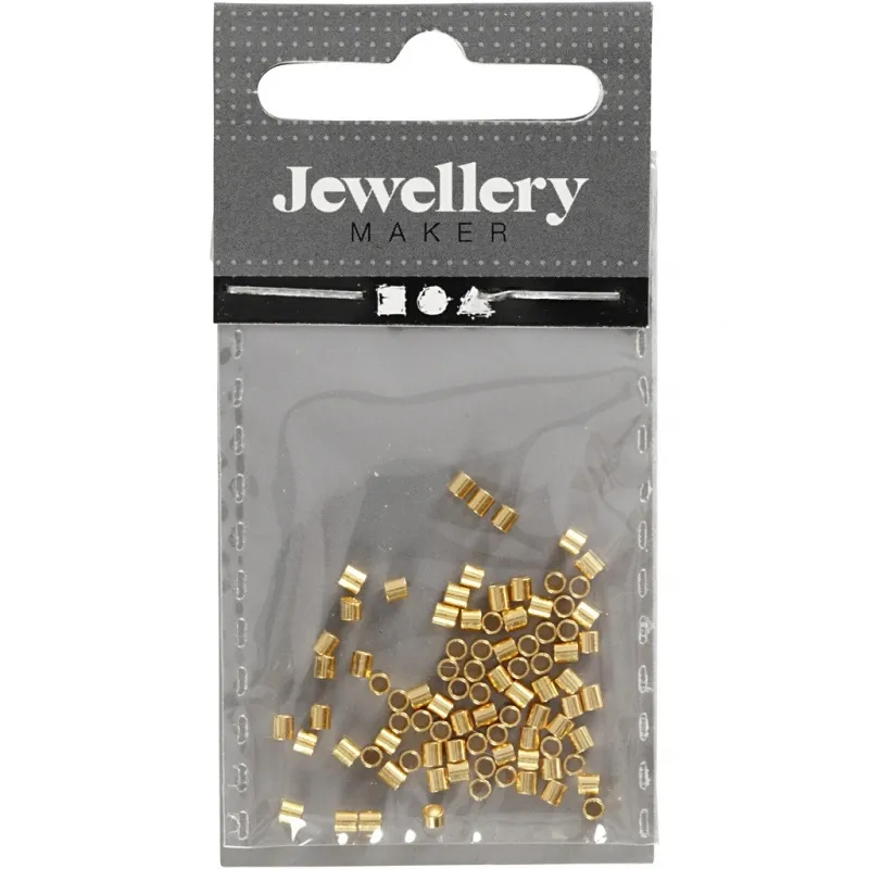 Quetschperle in Röhrenform, Größe 2x2 mm, Lochgröße 1,4 mm, Vergoldet, 80 Stk/ 1 Pck