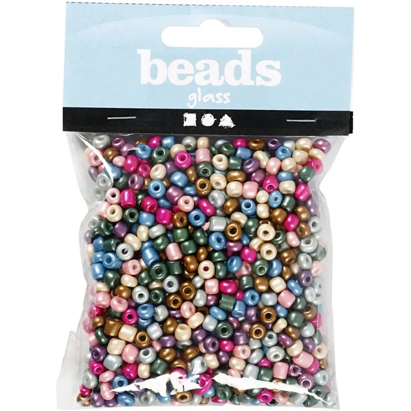 Rocailles-Perlen, D 5 mm, Größe 4/0, Lochgröße 1,2 mm, ca. 500 Stk, Metallic-Farben, 130 g/ 1 Pck
