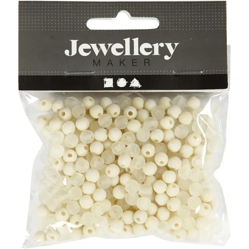 Kunststoffperlen, D 6 mm, Lochgröße 2 mm, ca. 150 Stk, Creme, 40 g/ 1 Pck