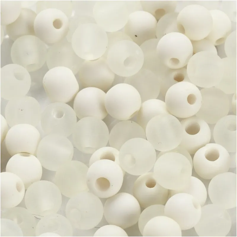 Kunststoffperlen, D 6 mm, Lochgröße 2 mm, ca. 150 Stk, Creme, 40 g/ 1 Pck