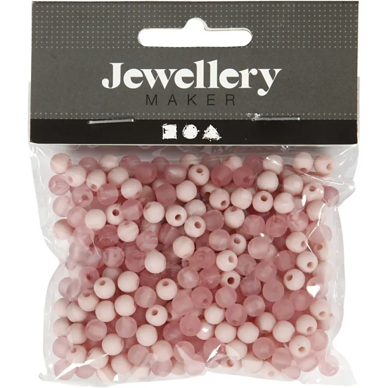 Kunststoffperlen, D 6 mm, Lochgröße 2 mm, ca. 150 Stk, Rosa, 40 g/ 1 Pck