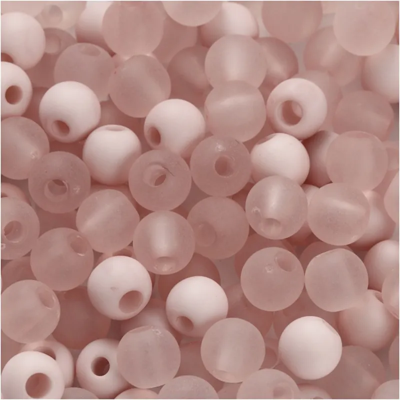 Kunststoffperlen, D 6 mm, Lochgröße 2 mm, ca. 150 Stk, Rosa, 40 g/ 1 Pck