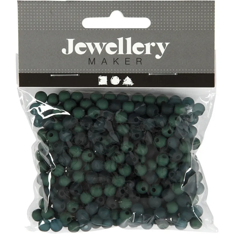 Kunststoffperlen, D 6 mm, Lochgröße 2 mm, ca. 150 Stk, Flaschengrün, 40 g/ 1 Pck