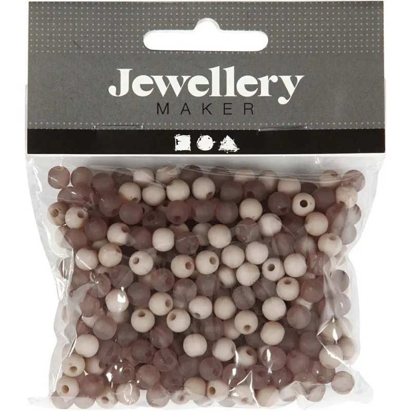 Kunststoffperlen, D 6 mm, Lochgröße 2 mm, ca. 150 Stk, Hellgrau, 40 g/ 1 Pck