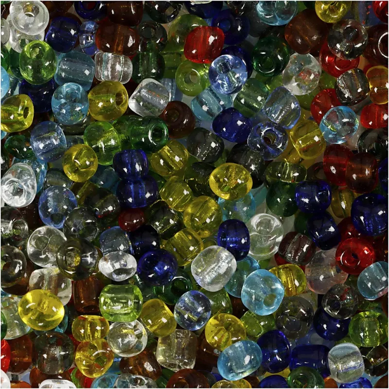 Rocailles-Perlen, D 4 mm, Größe 6/0, Lochgröße 0,9-1,2 mm, Glänzend transparent, 130 g/ 1 Pck