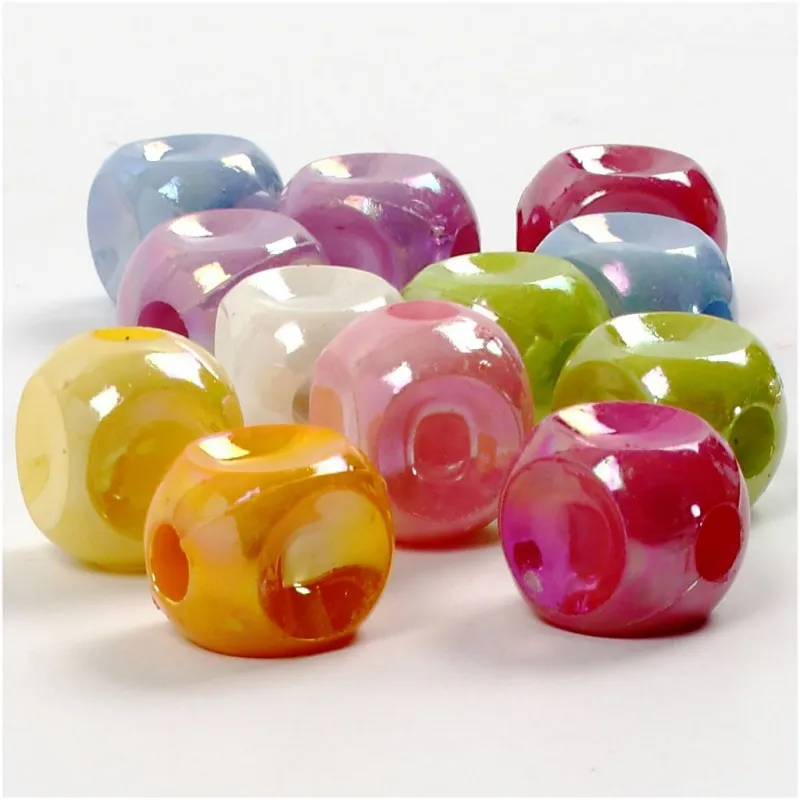 Würfel-Perlen, Größe 10x10 mm, Lochgröße 4 mm, ca. 520 Stk, Sortierte Farben, 400 g, 700 ml/ 1 Dose