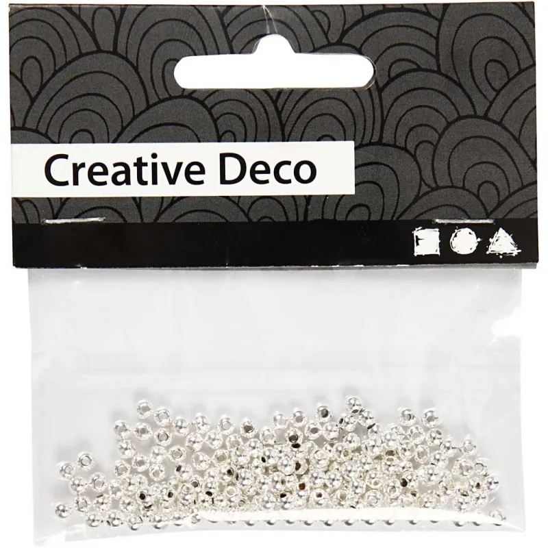 Schmuckperlen, D 3 mm, Lochgröße 0,7 mm, Silber, 150 Stk/ 1 Pck