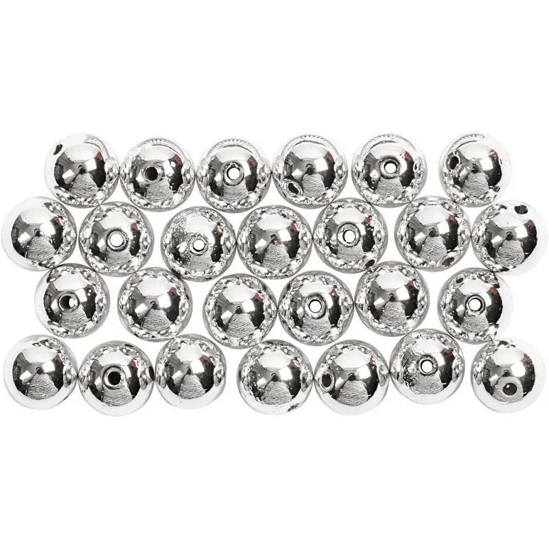 Schmuckperlen, D 8 mm, Lochgröße 1 mm, Silber, 50 Stk/ 1 Pck