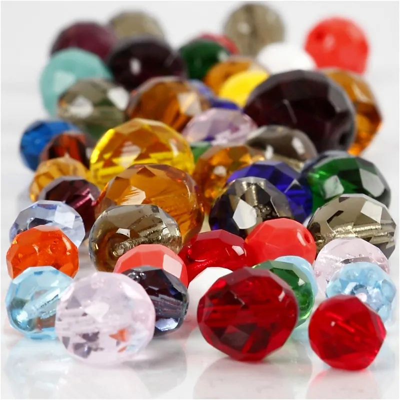 Glasschliffperlen, Größe 3-15 mm, Lochgröße 0,5-1,5 mm, ca. 450 Stk, Sortierte Farben, 400 g/ 1 Pck