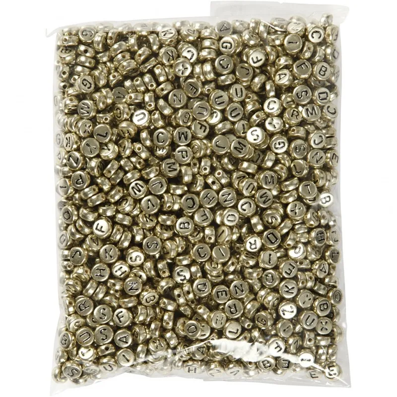 Buchstaben-Perlen, D 7 mm, Lochgröße 1 mm, ca. 1500 Stk, Gold, 165 g/ 1 Pck