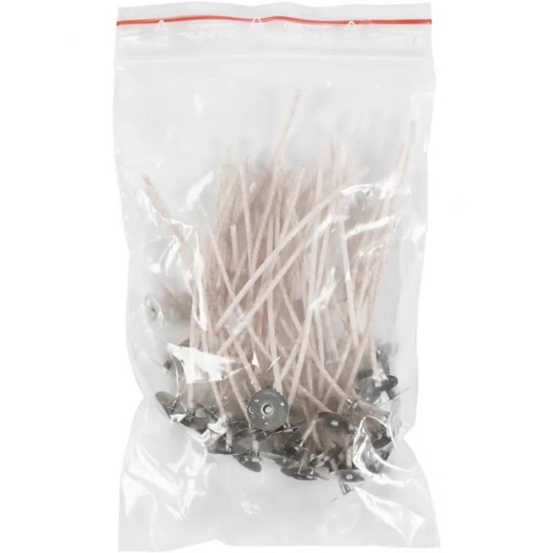 Dochte für Kerzen in Gefäßen, Geeignet für Behälter mit 20–65 mm Durchmesser, L 10 cm, Dicke 2 mm, 50 Stk/ 1 Pck
