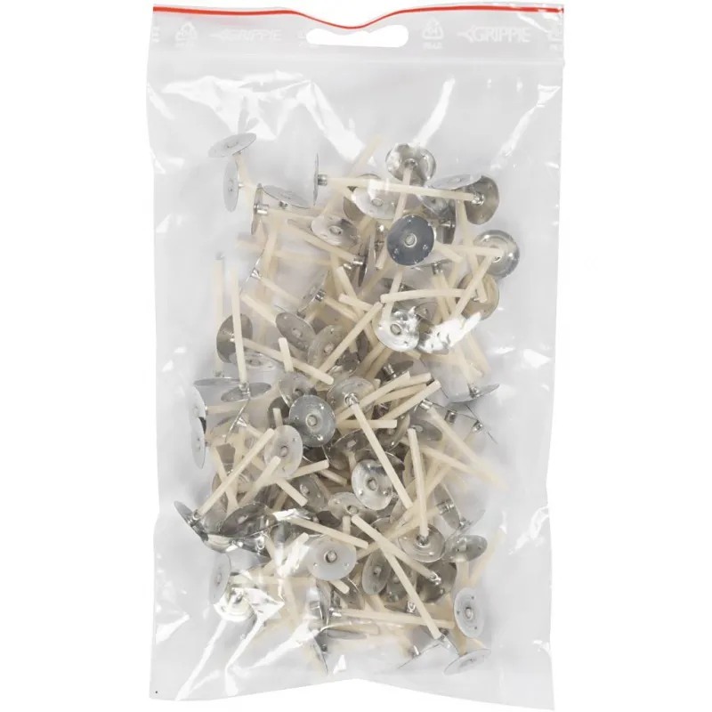 Dochte für Kerzen in Gefäßen, Geeignet für Behälter mit 20–65 mm Durchmesser, L 3,5 cm, Dicke 2 mm, 100 Stk/ 1 Pck